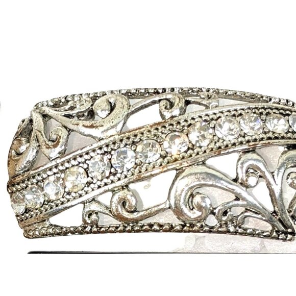 Pair of 2 Vintage Style Silver Tone Filigree Rhinestone Shoe Clips For Heels Or - Picture 8 of 11